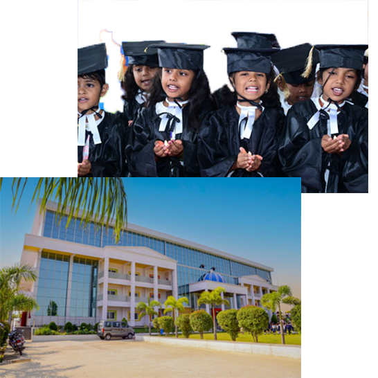 Manyata International School building with students